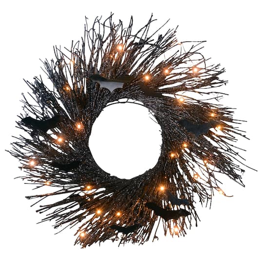 22" Black LED Halloween Bats Twig Wreath